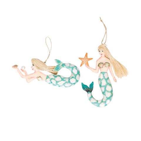 Mosaic Mermaid Christmas Xmas Ornament Set of 2
