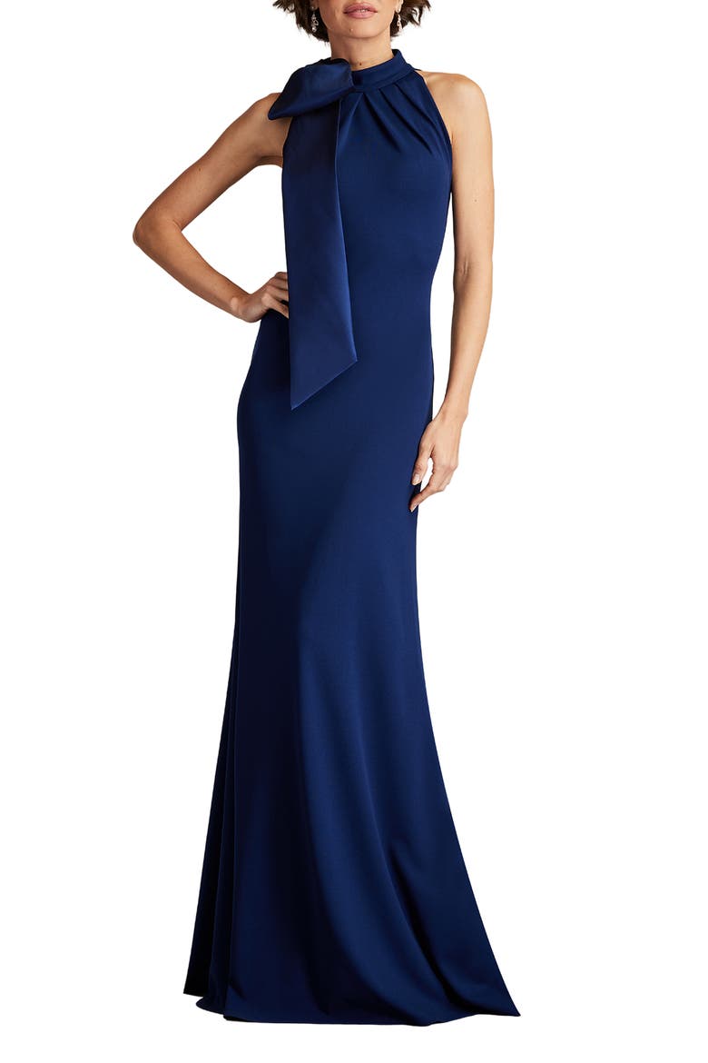 Bow Neck Gown, Main, color, NAVY