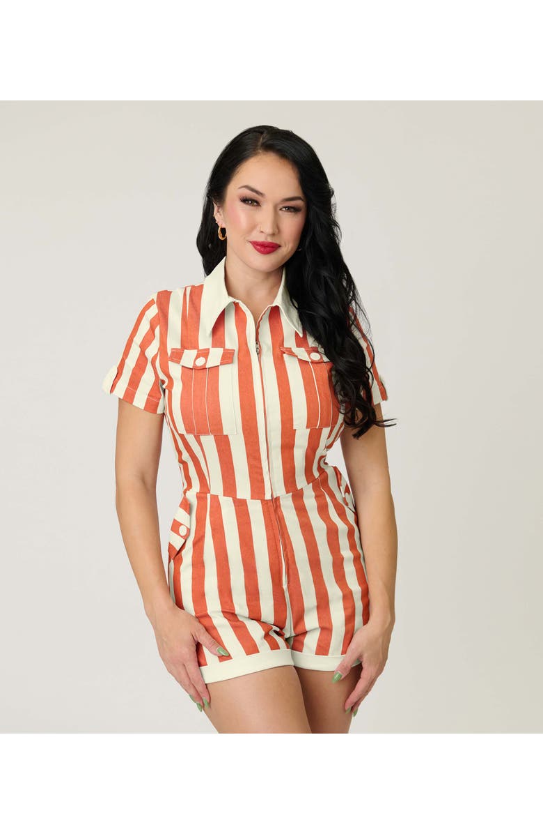 Unique Vintage 1960s Mia Romper, Main, color, Red & Ivory Stripe