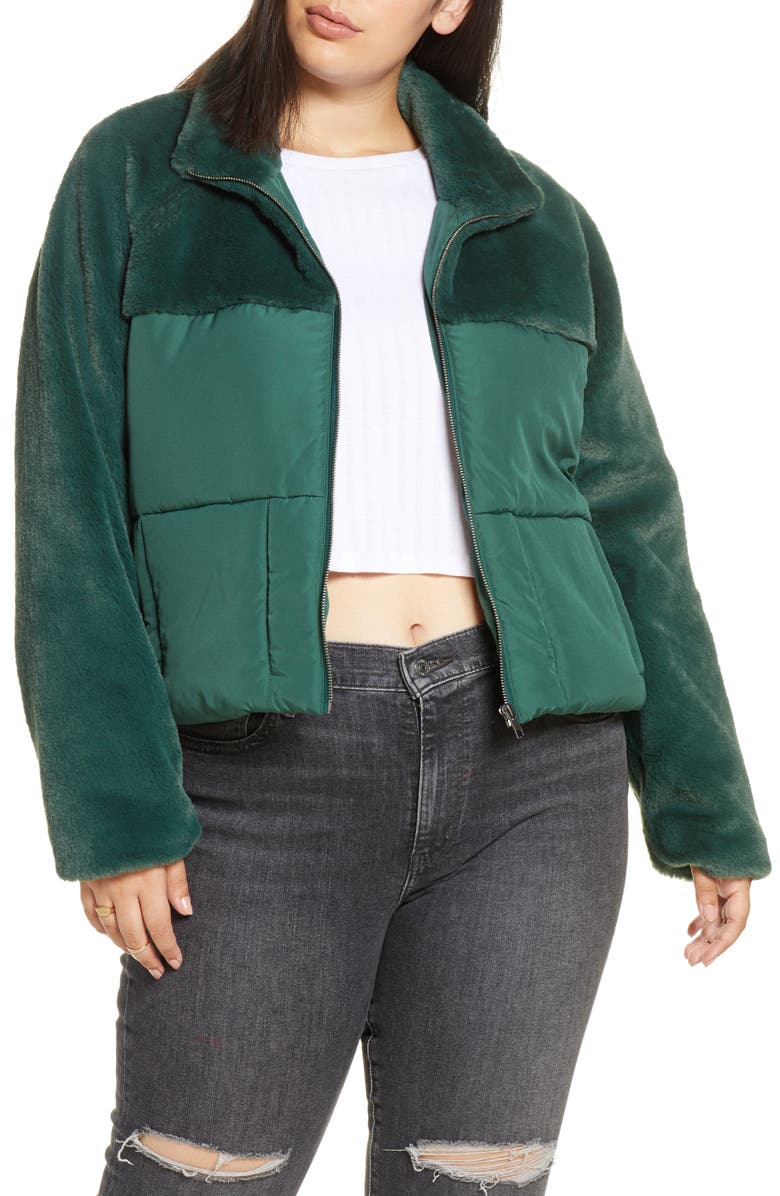 BP. Mixed Media Puffer Coat, Main, color, 