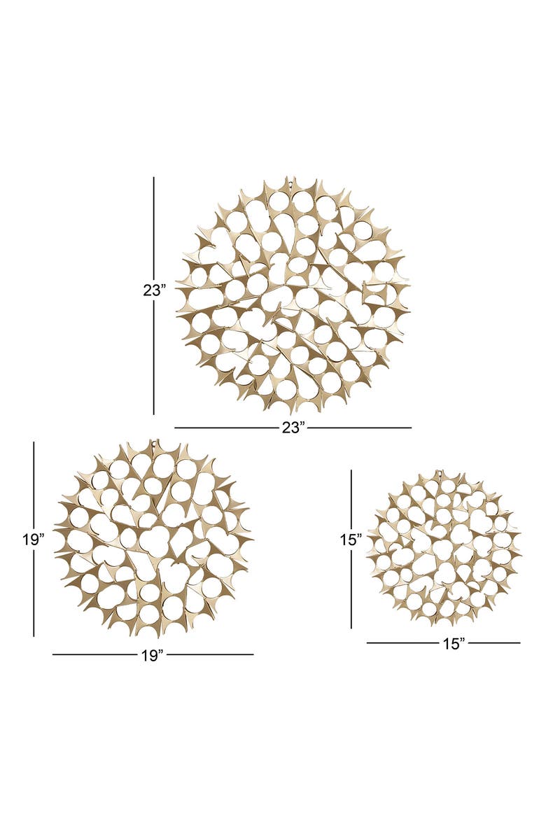 WILLOW ROW Goldtone Metal Starburst Wall Decor with Cutout Design - Set of 3, Alternate, color, Gold