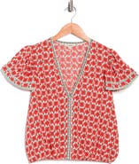 MAX STUDIO Floral Flutter Sleeve Bubble Hem Top