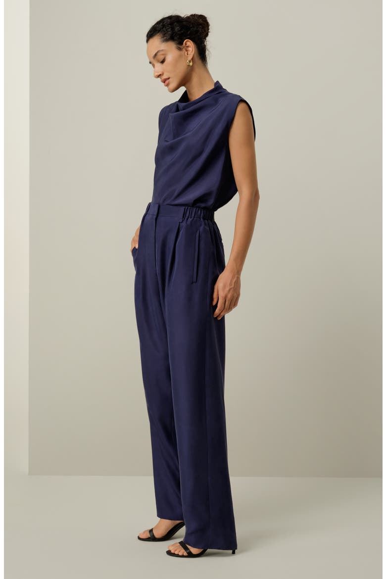 Women's Sand-Washed Silk Habotai Barrel Pants, Alternate, color, Blueberry