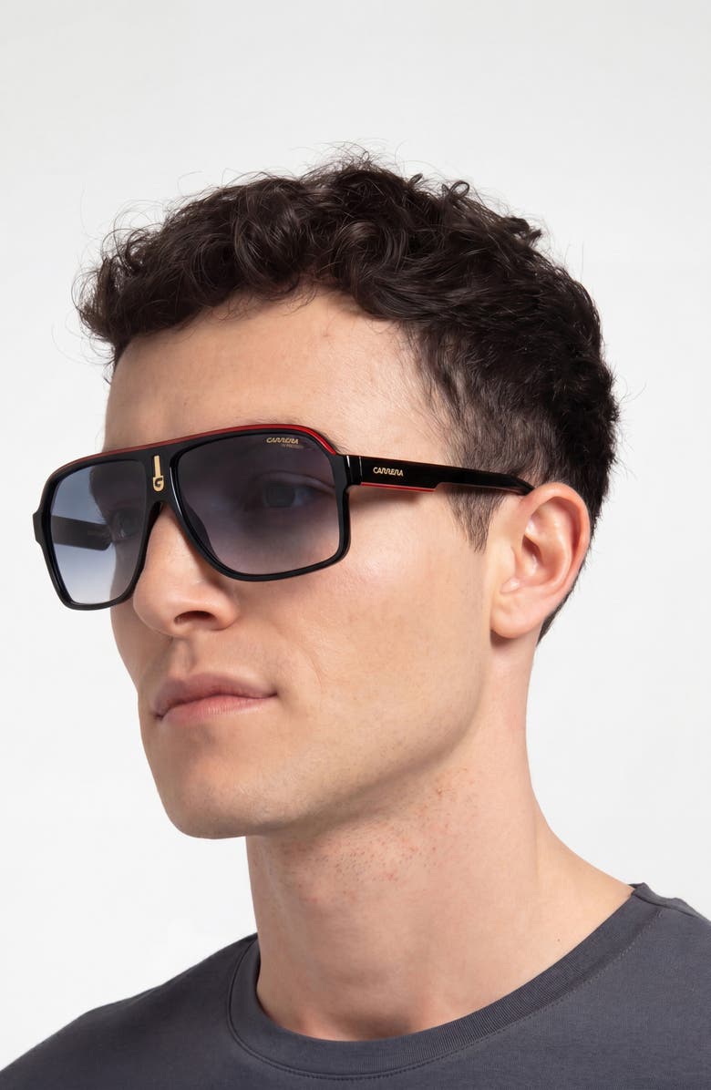 Carrera Eyewear 62mm Oversize Gradient Rectangular Sunglasses, Alternate, color, Black Gold/ Dk Blue Sf