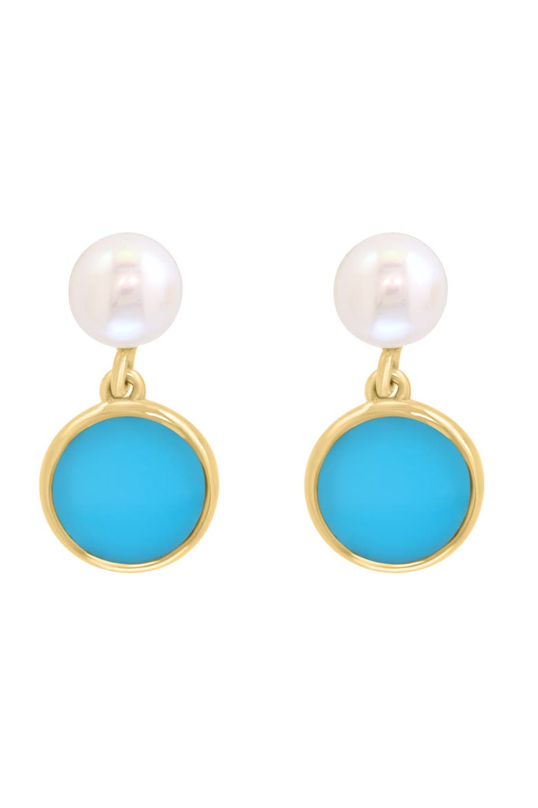14K Gold Plated Freshwater Pearl & Turquoise Drop Earrings, Alternate, color, BLUE