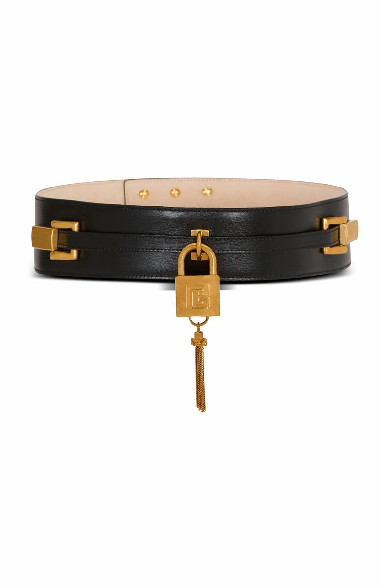 Balmain Sync Leather Belt, Main, color, Black
