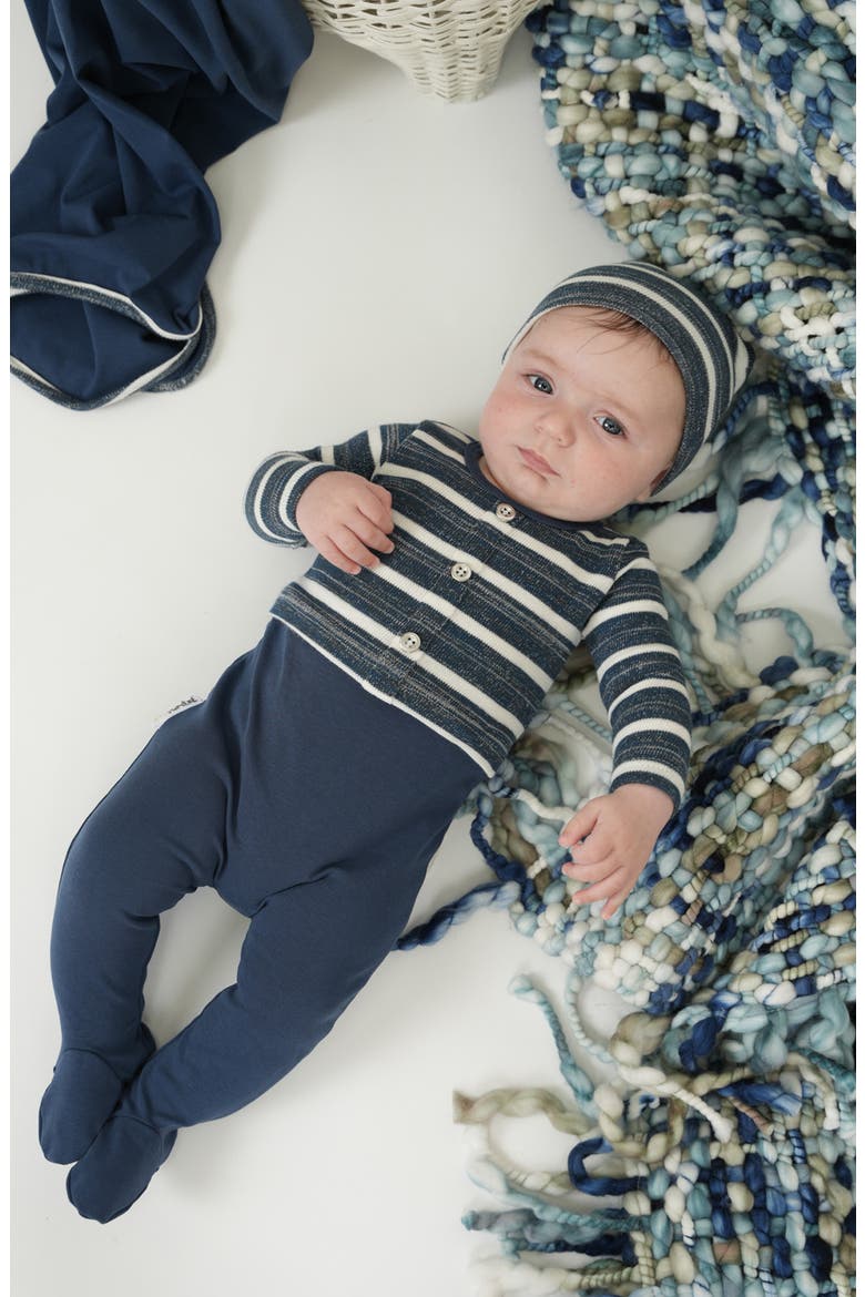 Stripe Sweater Footie, Alternate, color, WHITE/ BLUE