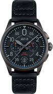 AVI-8 Spitfire Lock Slate Dial Chronograph Leather Strap Watch, 42mm