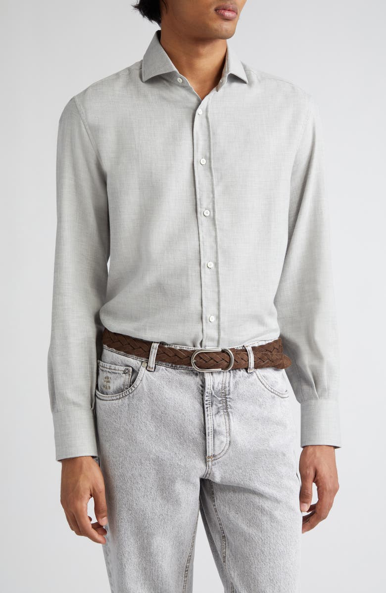 Brunello Cucinelli Basic Fit Cotton & Cashmere Twill Button-Up Shirt, Main, color, 