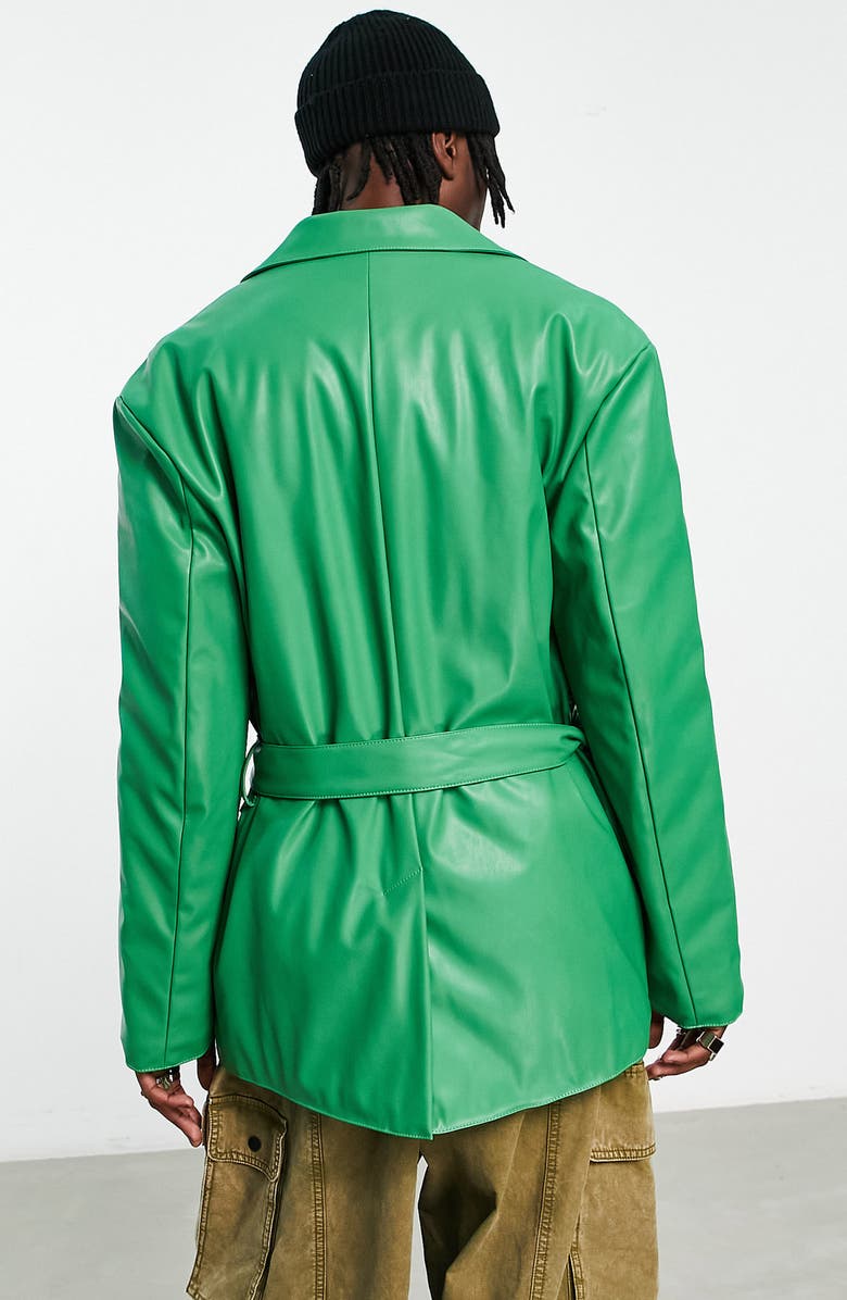 ASOS DESIGN Belted Faux Leather Blazer, Alternate, color,