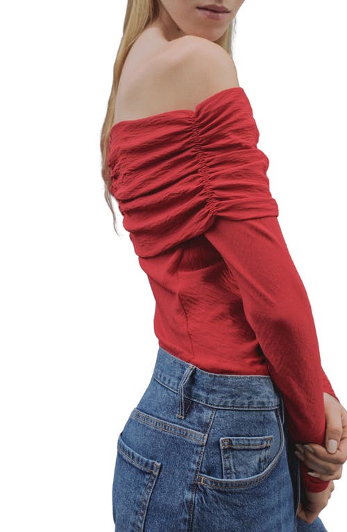 Mango Off The Shoulder Long Sleeve Top In Red