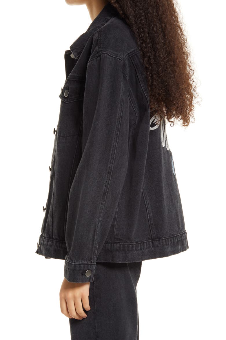 Cristina Martinez Gender Inclusive Oversize Denim Jacket, Alternate, color, BLACK WASH PETAL LASHES