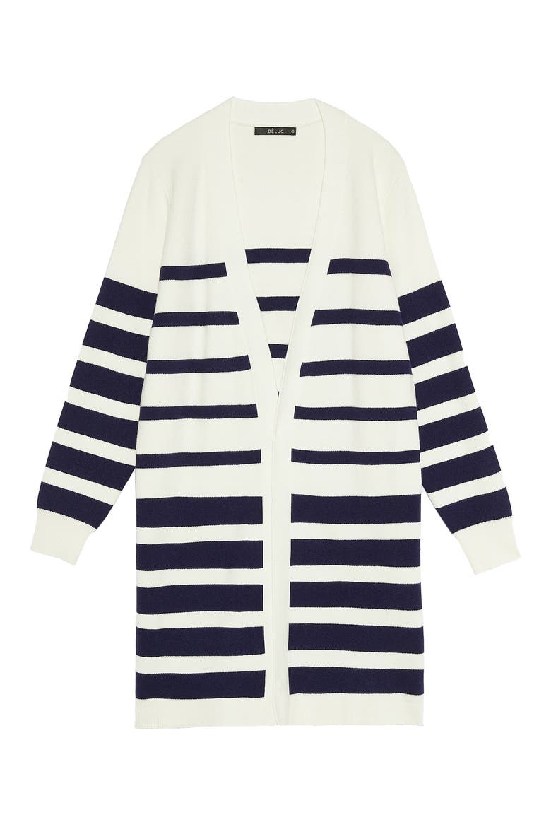 Lagos Stripe Open Front Cardigan, Alternate, color, OFF WHITE WITH NAVY STRIPES