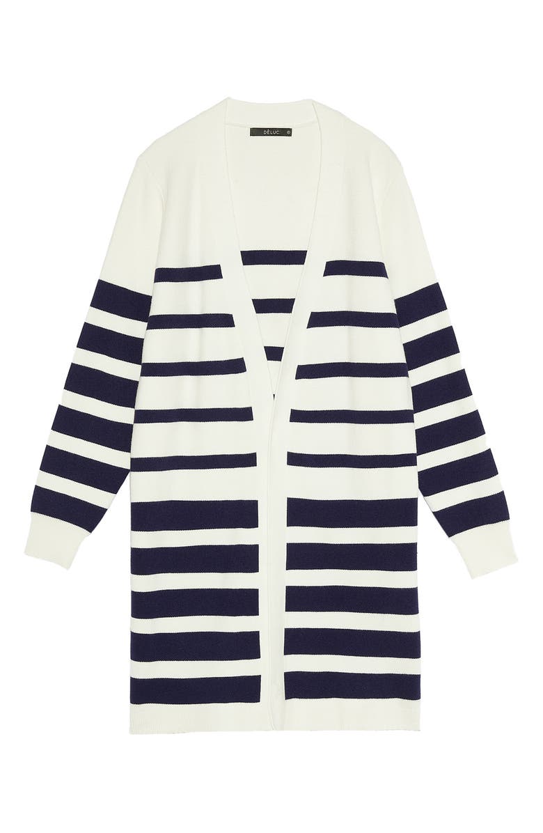 DELUC Lagos Stripe Open Front Cardigan, Alternate, color, Off White With Navy Stripes
