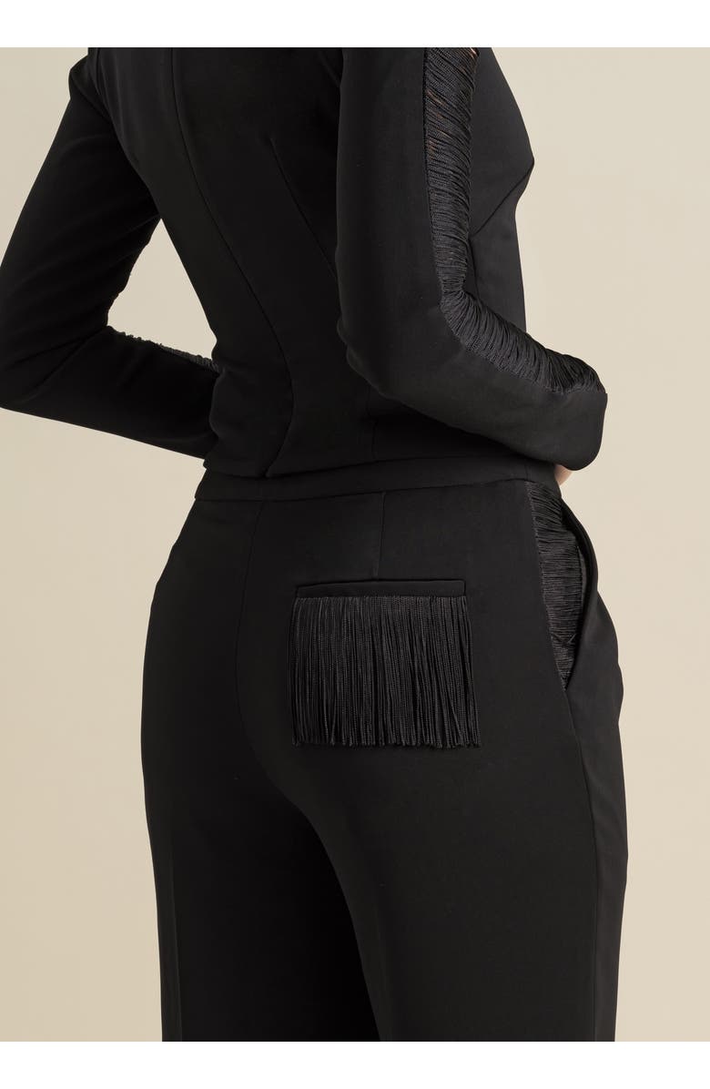 Contessa Mills Medusa Fitted Hand-Dyed Fringe Stretch Crepe Top, Alternate, color, Black