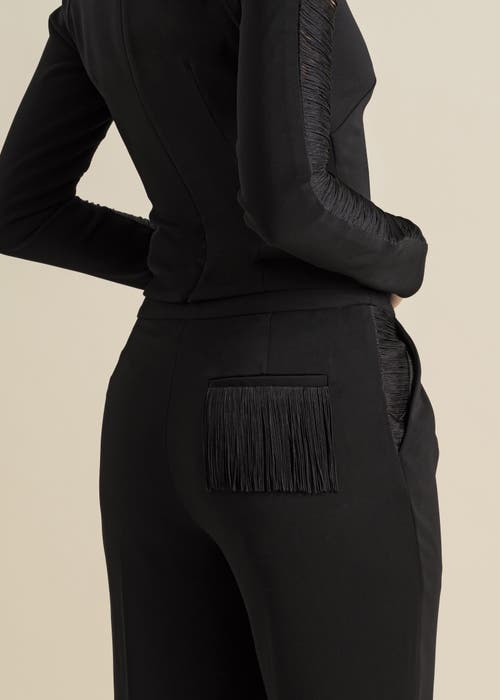 Contessa Mills Medusa Fitted Hand-dyed Fringe Stretch Crepe Top In Black