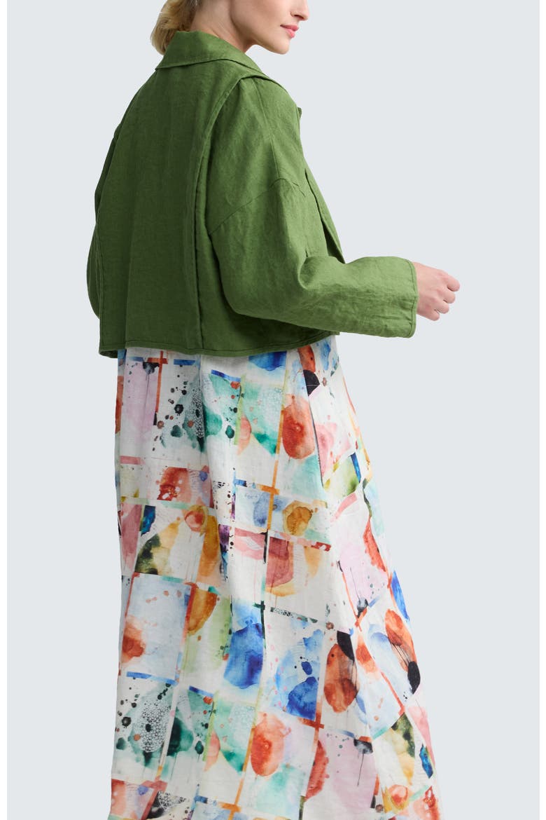 Laras Boxy Linen Short Jacket, Alternate, color, Apple Green