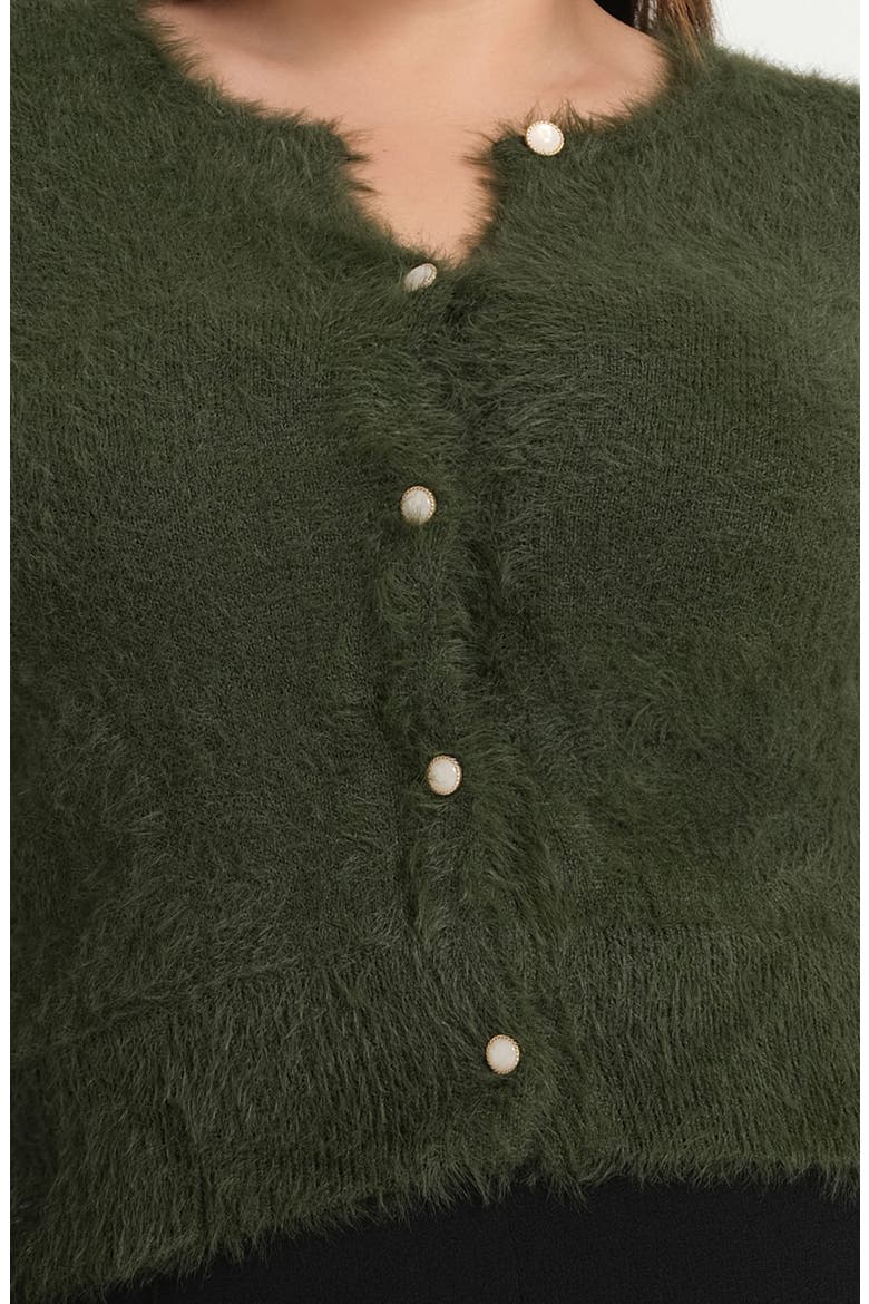 Camille Fuzzy Crewneck Cardigan, Alternate, color, OLIVE