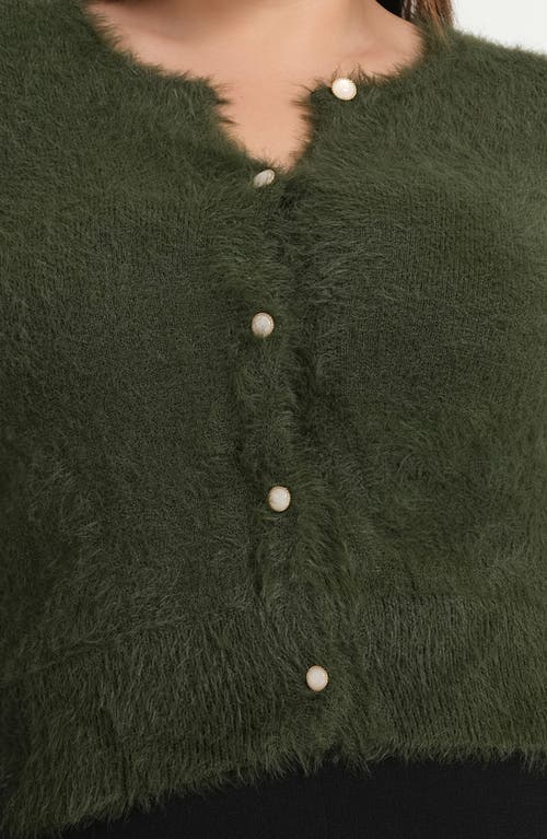 Estelle Camille Fuzzy Crewneck Cardigan In Green
