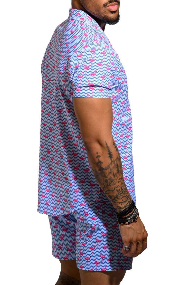 Beachflamingo Blue Cotton Camp Shirt, Alternate, color, BLUE