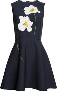 Oscar de la Renta Peony Fit & Flare Dress