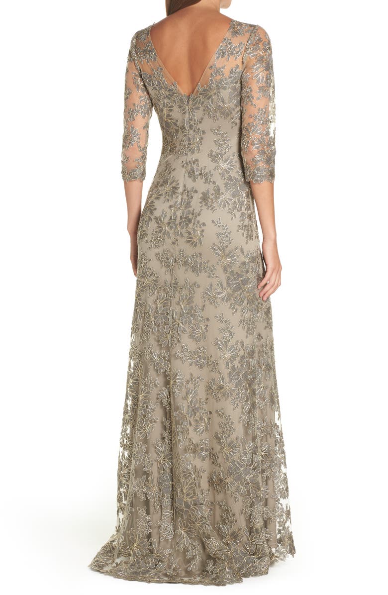 Tadashi Shoji Corded Embroidered Lace Gown, Alternate, color, 