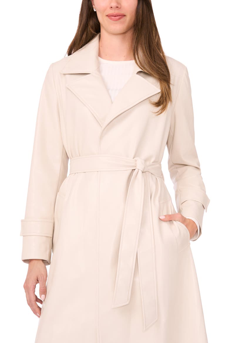 Drapey Faux Leather Belted Trench Coat, Alternate, color, MOONBEAM