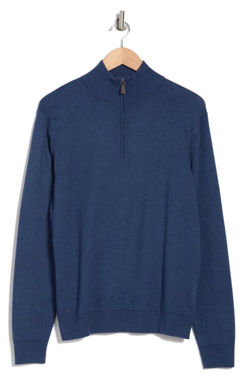 Tom Baine Solid Quarter Zip Pullover In Denim Blue