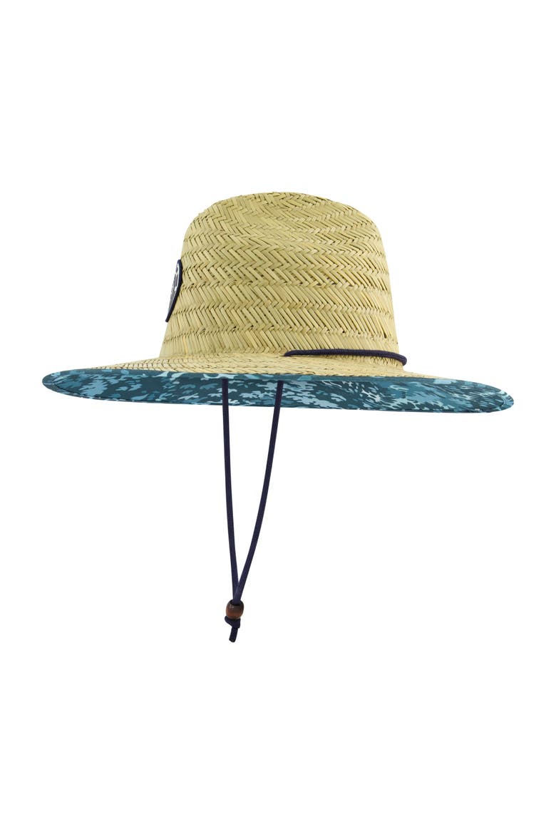 Woven Seagrass Lifeguard Hat with Camo Under Brim and Braided Chin Cord, Alternate, color, BLUE