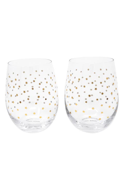 Stars Set of 2 Stemless Wine Glasses