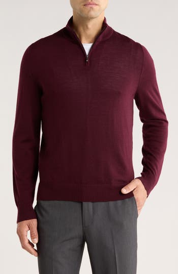 Nordstrom Washable Merino Wool Quarter Zip Sweater In Burgundy