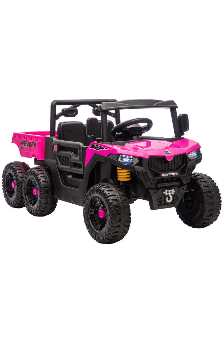 Qaba 24V Kids Ride On Truck with 6 Wheels 2 Seater 4WD Electric Ride On Car with Dump Bed Remote Control Wheel Suspension for Years, Main, color, Pink