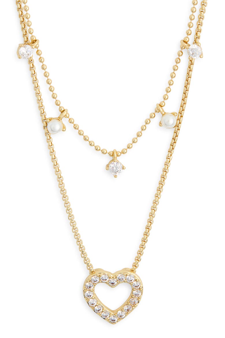 Set of 2 Pavé Cubic Zirconia Heart Pendant Necklace, Alternate, color, CLEAR- GOLD