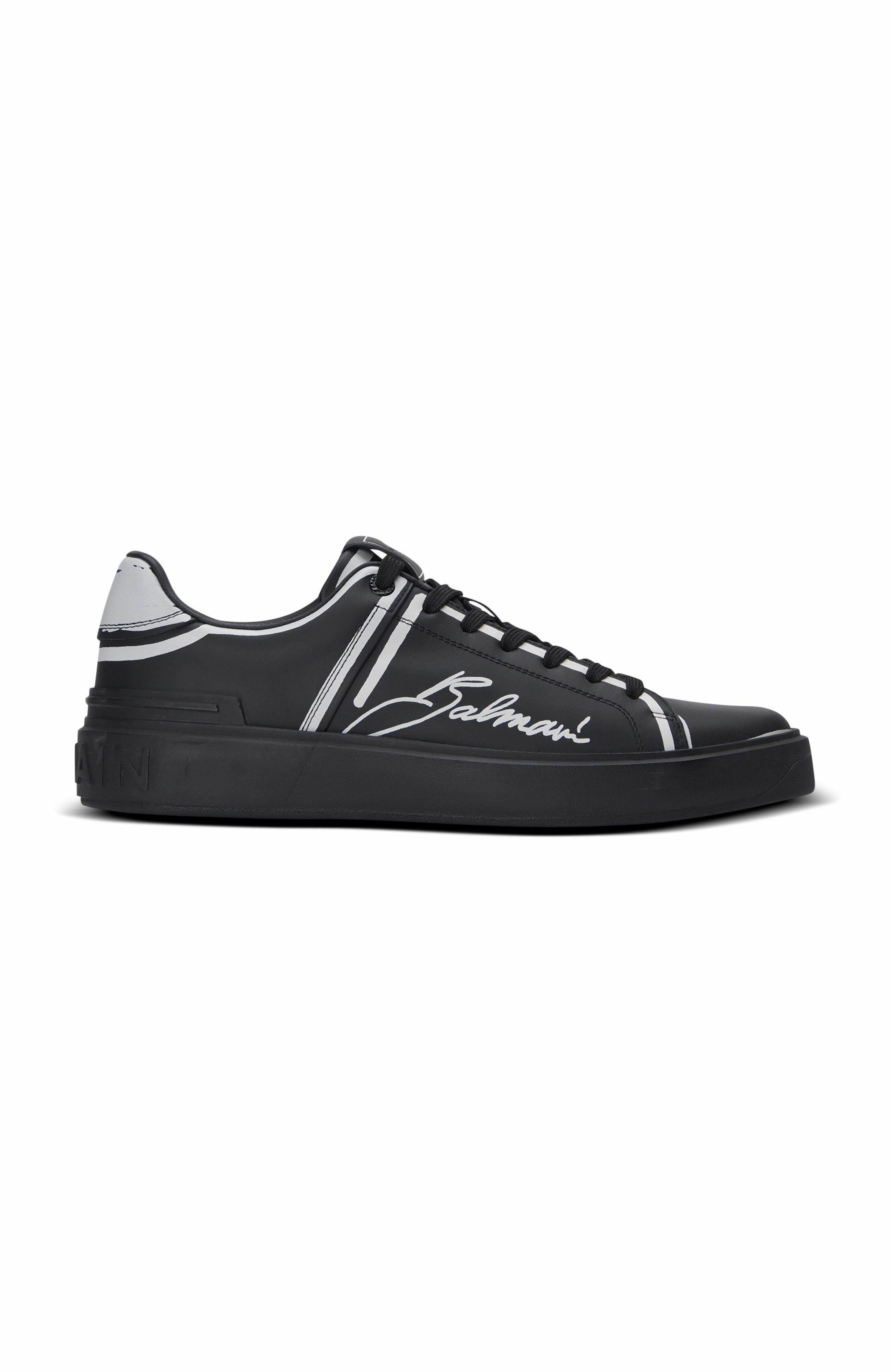 Balmain B-Court Printed Calfskin Trainers, Main, color, 