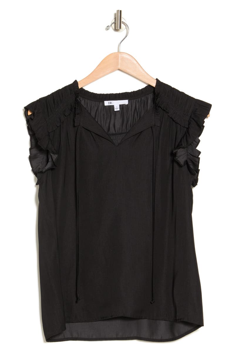 DR2 by Daniel Rainn Ruffle Tie Neck Top, Alternate, color, Black