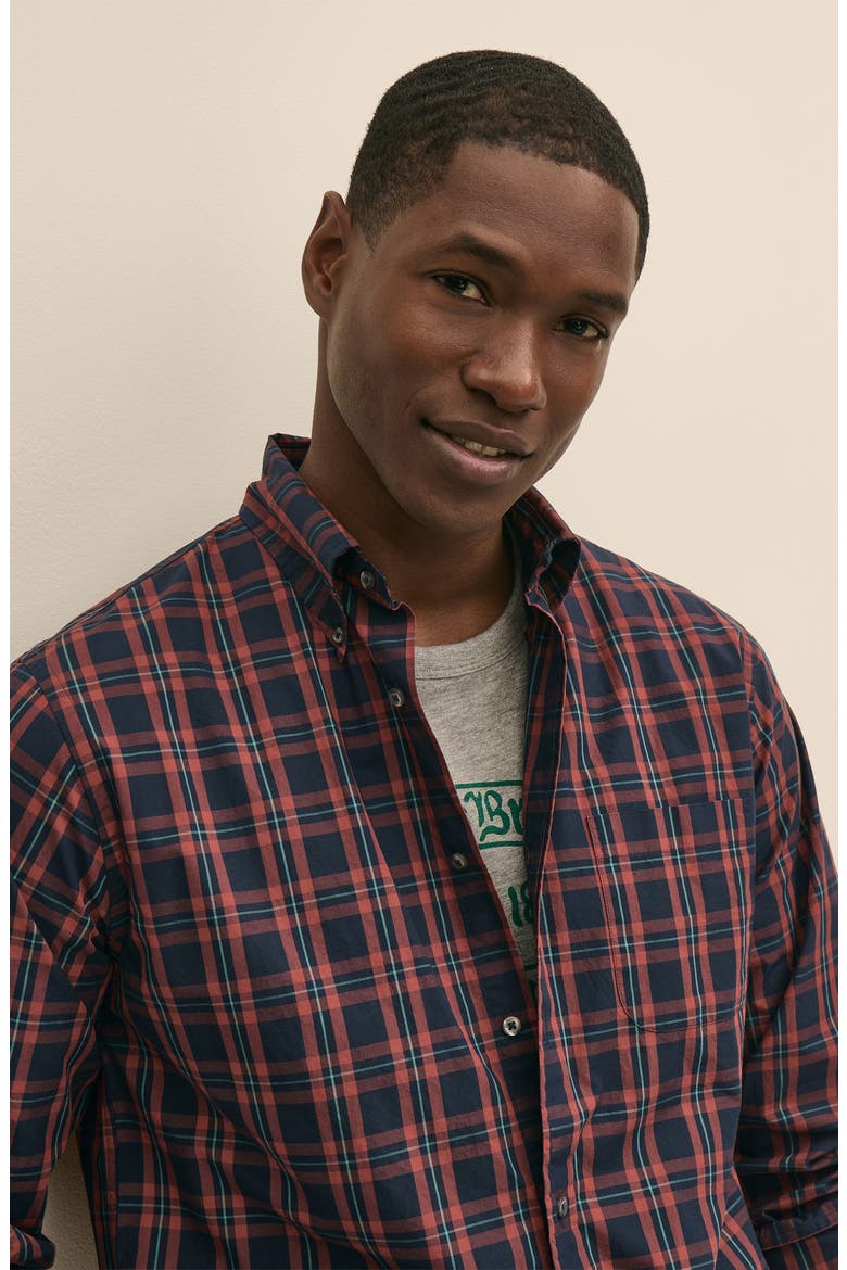 Plaid Cotton Poplin Shirt, Alternate, color, NAVYBRANDYPLD