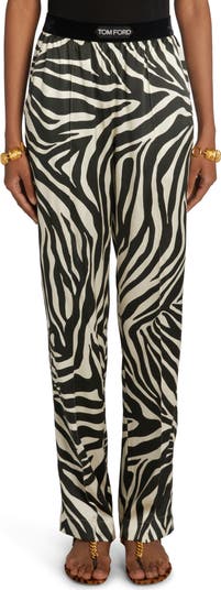 パンツ TOM FORD ZEBRA PANTS TOM FORD Zebra-print silk-blend satin straight-leg pants