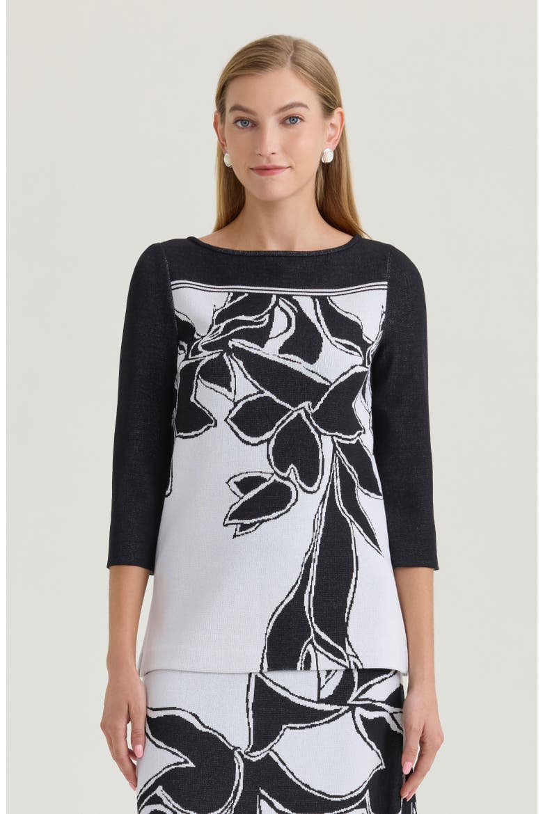 Floral Jacquard Soft Knit Tunic, Main, color, Black/White