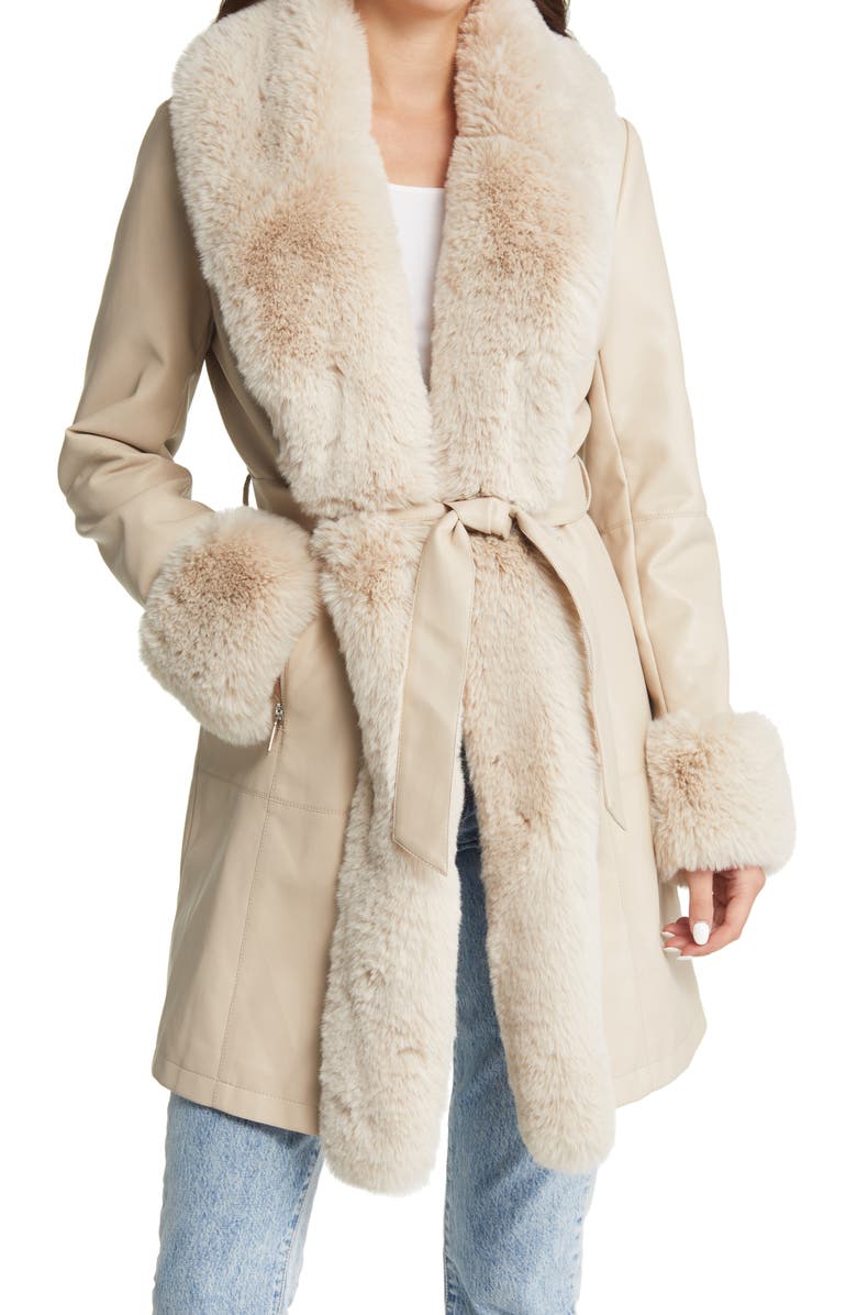 AZALEA WANG Faux Fur Trim Coat, Main, color,