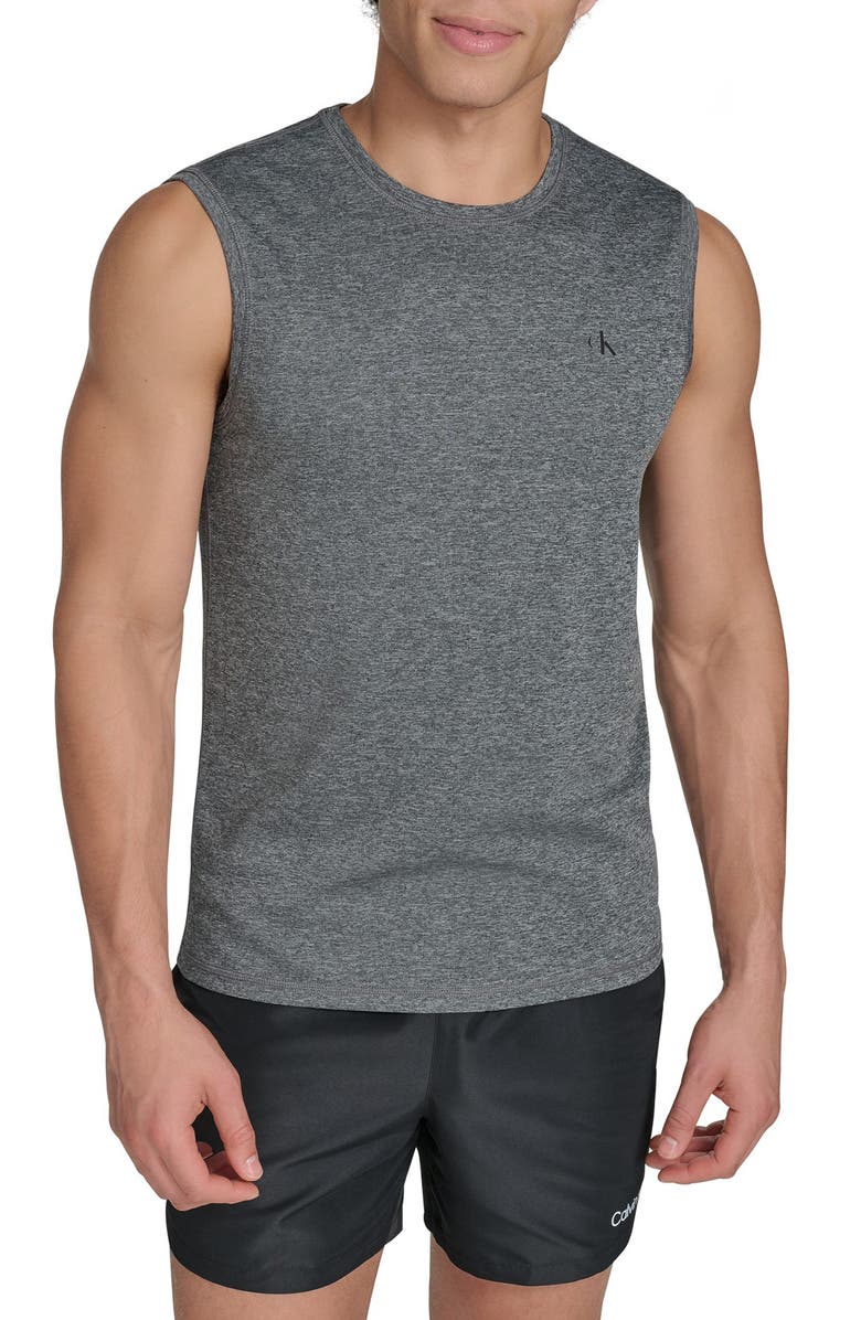 Calvin Klein Logo Sleeveless UPF 40+ Rashguard, Main, color, Grey Heather
