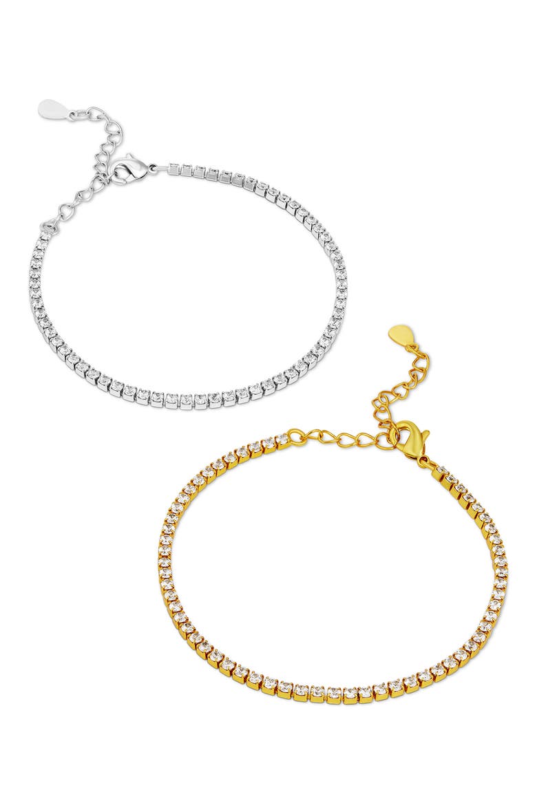 Set of 2 Cubic Zirconia Tennis Bracelets, Main, color, TWO TONE