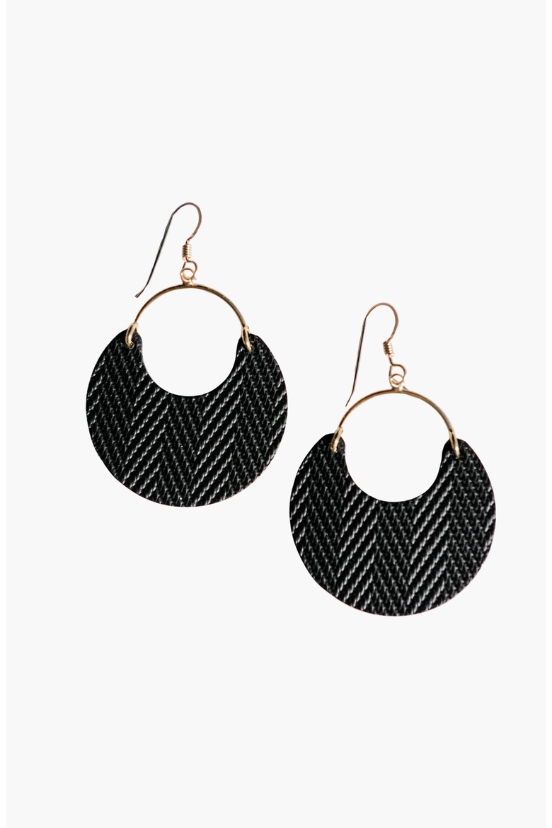 Ninas Leather Earrings, Main, color, Black / Gold Metal