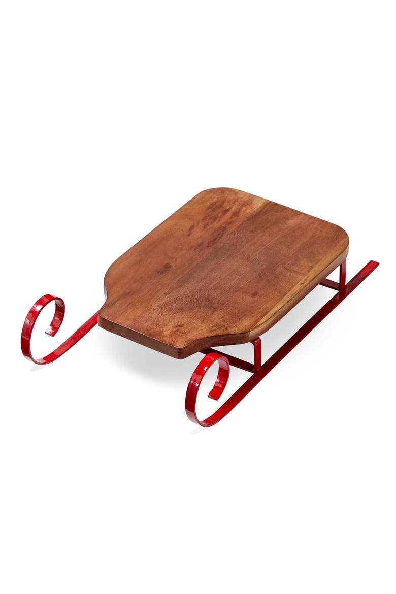 Red Wood Sleigh Serving Board Perfect for Holiday Gatherings, Main, color, Red