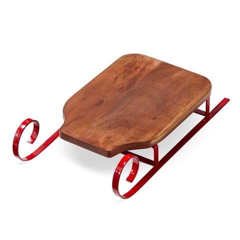 Red Wood Sleigh Serving Board Perfect for Holiday Gatherings
