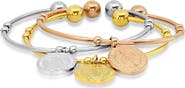 HMY JEWELRY Set of 3 Tri-Tone Charm Cuff Bracelets