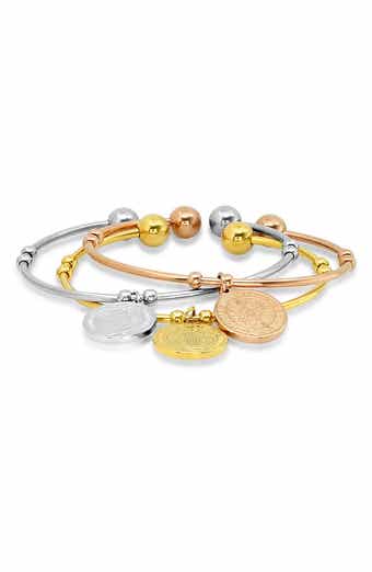Set of 3 Tri-Tone Charm Cuff Bracelets