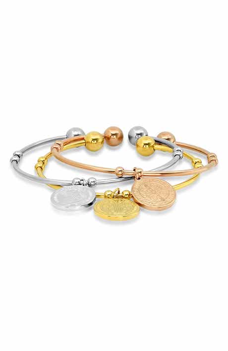 Set of 3 Tri-Tone Charm Cuff Bracelets