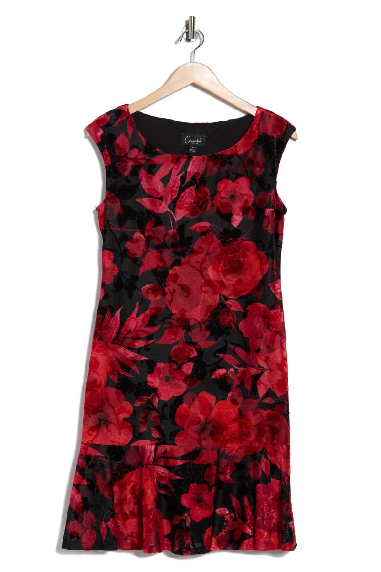 Velvet Burnout Midi Dress, Alternate, color, RED