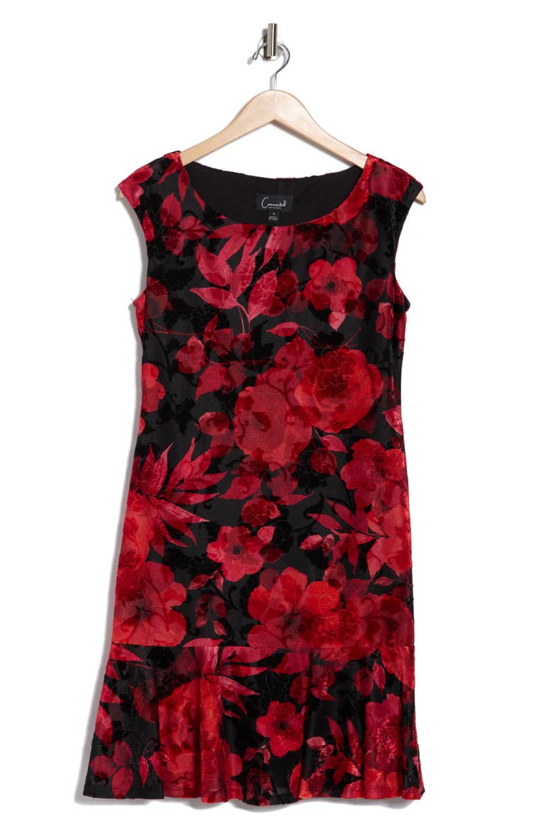 Connected Apparel Velvet Burnout Midi Dress, Alternate, color, Red