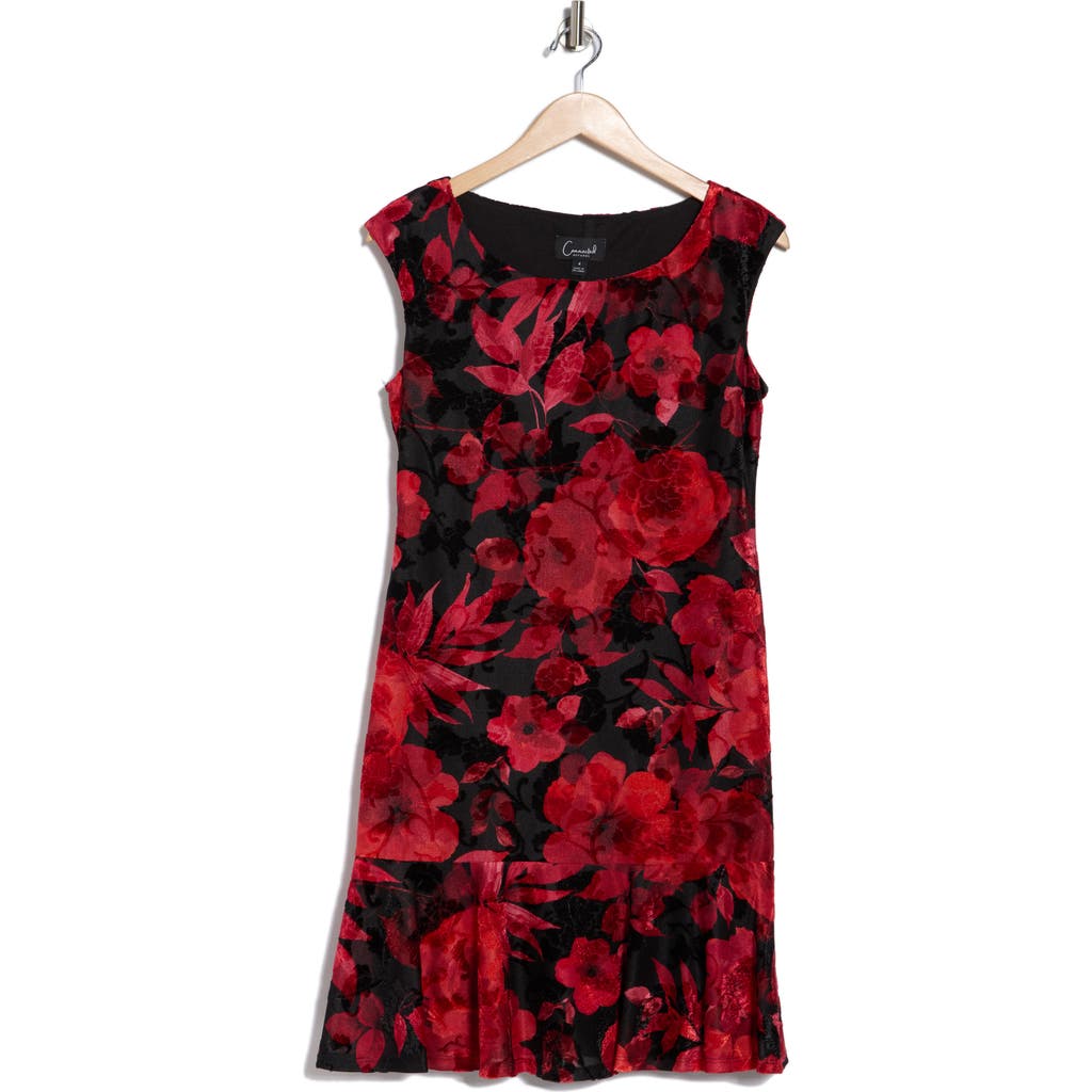 Connected Apparel Velvet Burnout Midi Dress In Red